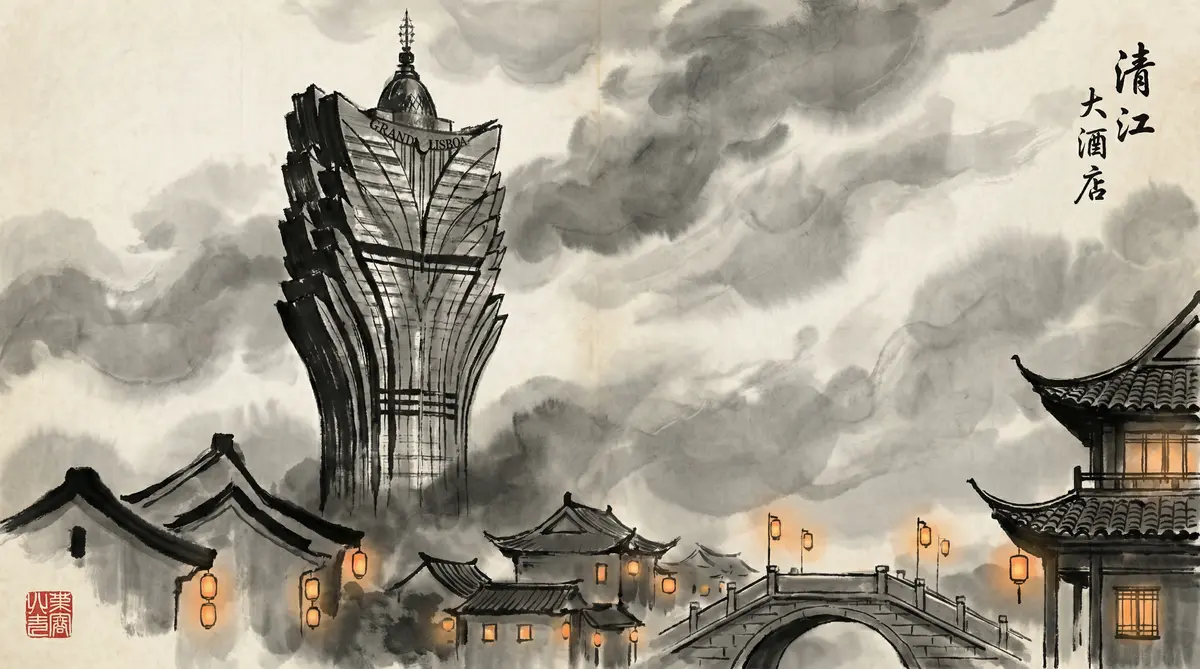 云顶国际澳门新葡京酒店水墨画全景