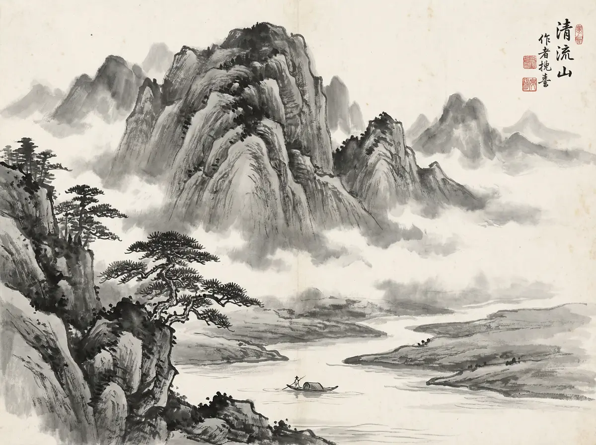 云顶国际水墨山水画展示留白美学