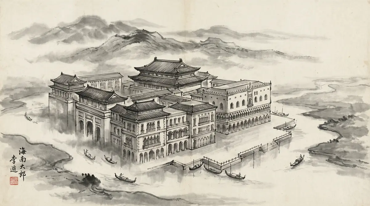 云顶国际金沙国际度假村水墨画全景