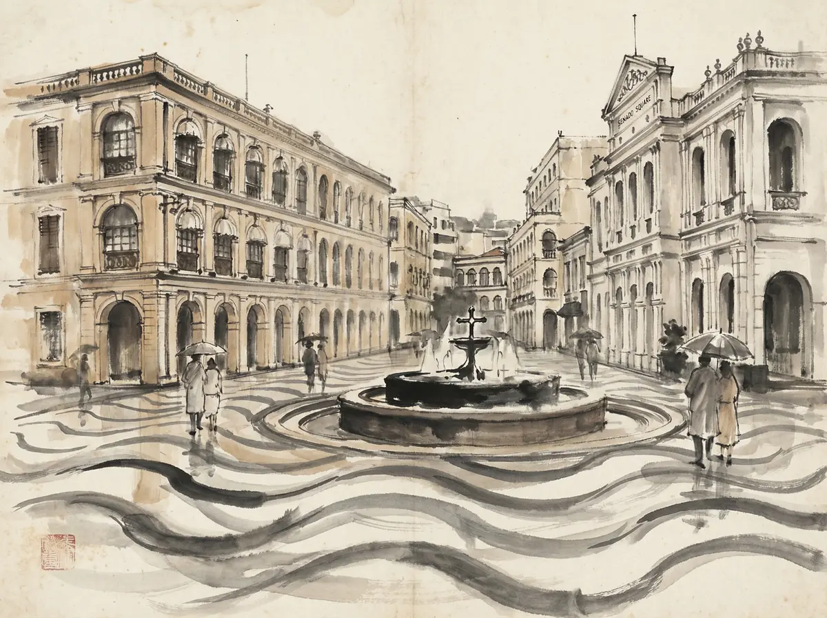 云顶国际推荐澳门议事亭前地水墨画风格