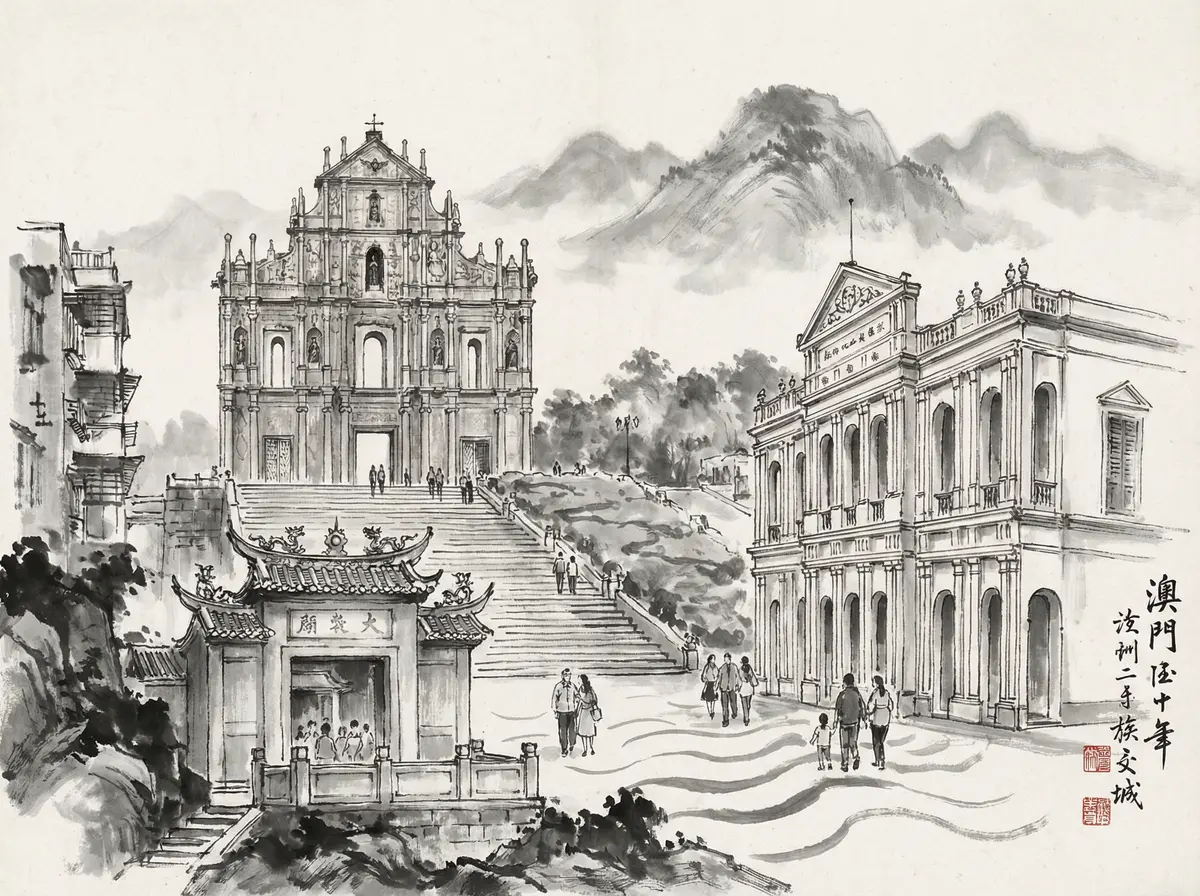 云顶国际推荐澳门大三巴牌坊水墨画风格旅游景点